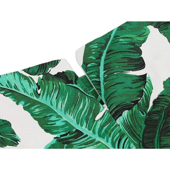 🌴 Pinup Retro 1950s Swing Rockabilly Green Palm Leaves Print Dress SIZE L NEW - Picture 6 of 14